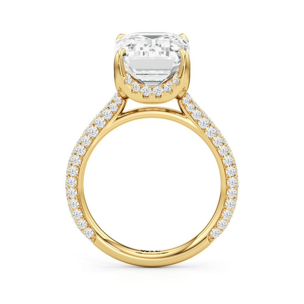 The Atrium Domed Pave Engagement Ring with Emerald Cut Diamond in 14KT Yellow Gold view 2
