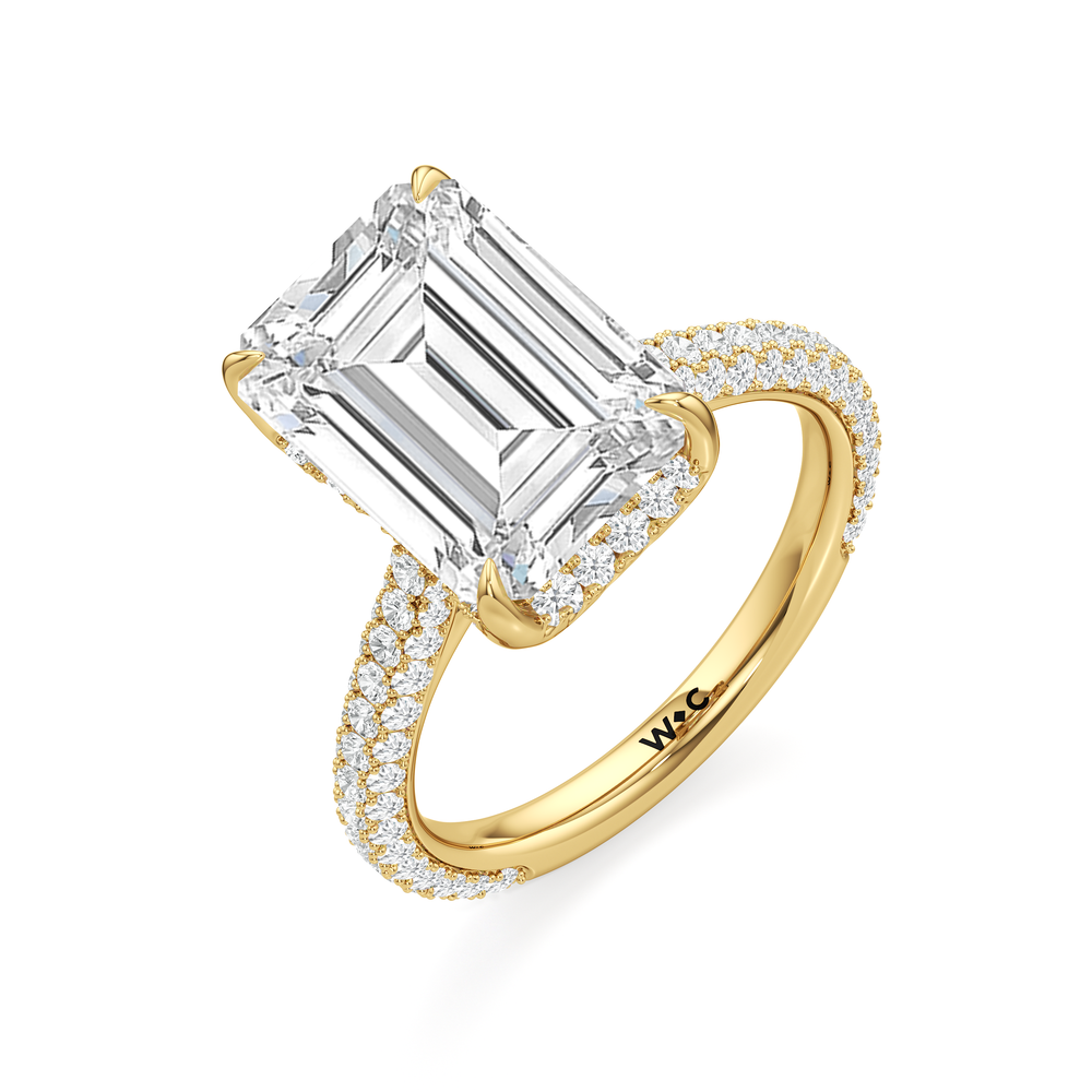 The Atrium Domed Pave Engagement Ring with Emerald Cut Diamond in 14KT Yellow Gold view 3
