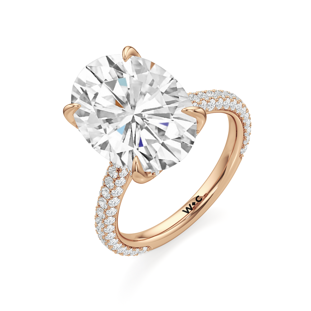 The Atrium Domed Pave Engagement Ring with Oval Cut Diamond in 14KT Rose Gold view 3
