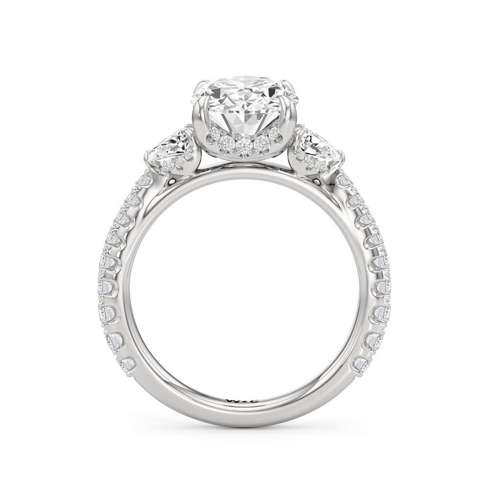 5.32ct Oval Cassatt Pear Three Stone Lab Diamond Engagement Ring with 6  1/20 Cut Diamond in 14KT Oval view 3
