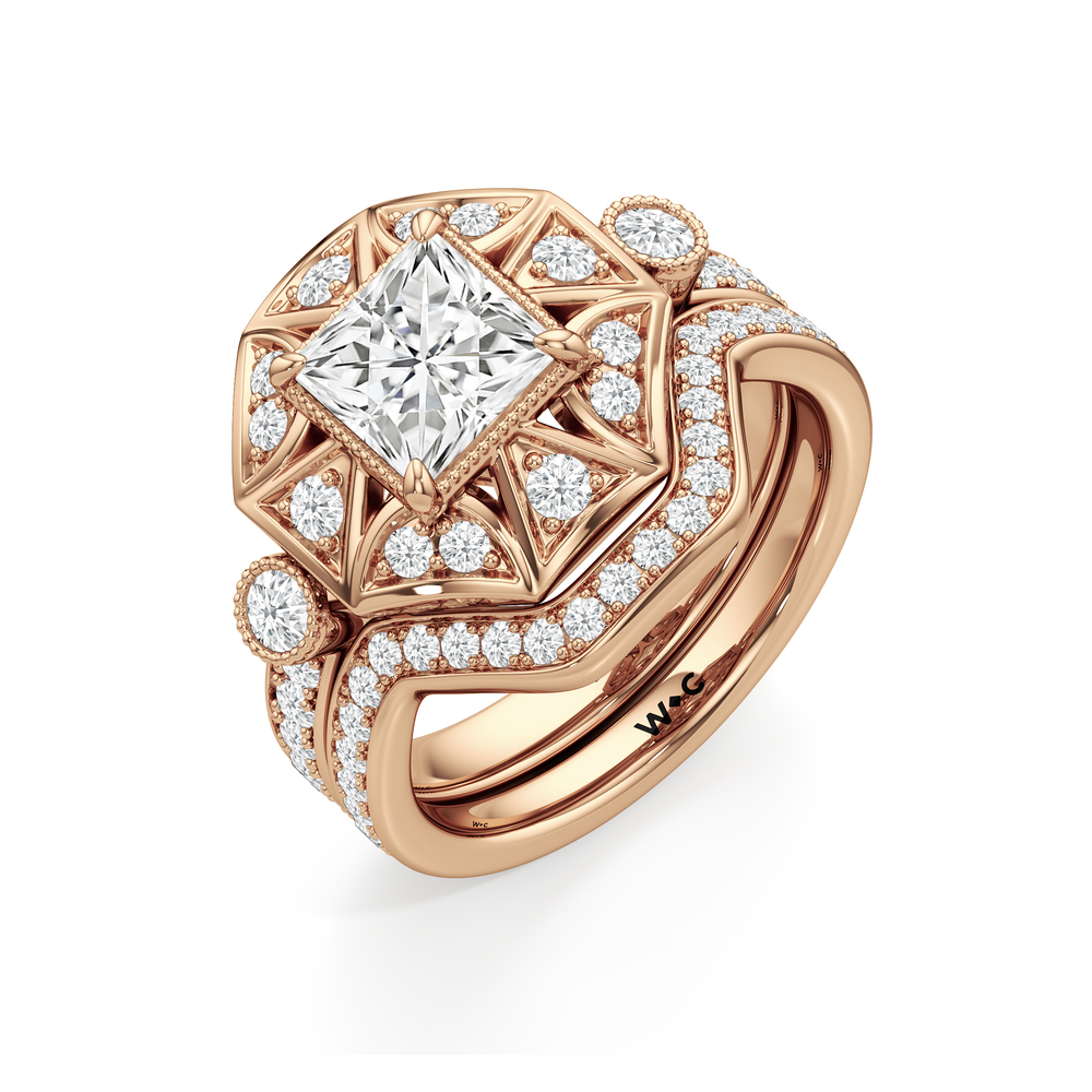 The Lalique Diamond Wedding Band with 18KT Rose Gold Cut Diamond in 14KT Rose Gold view 7
