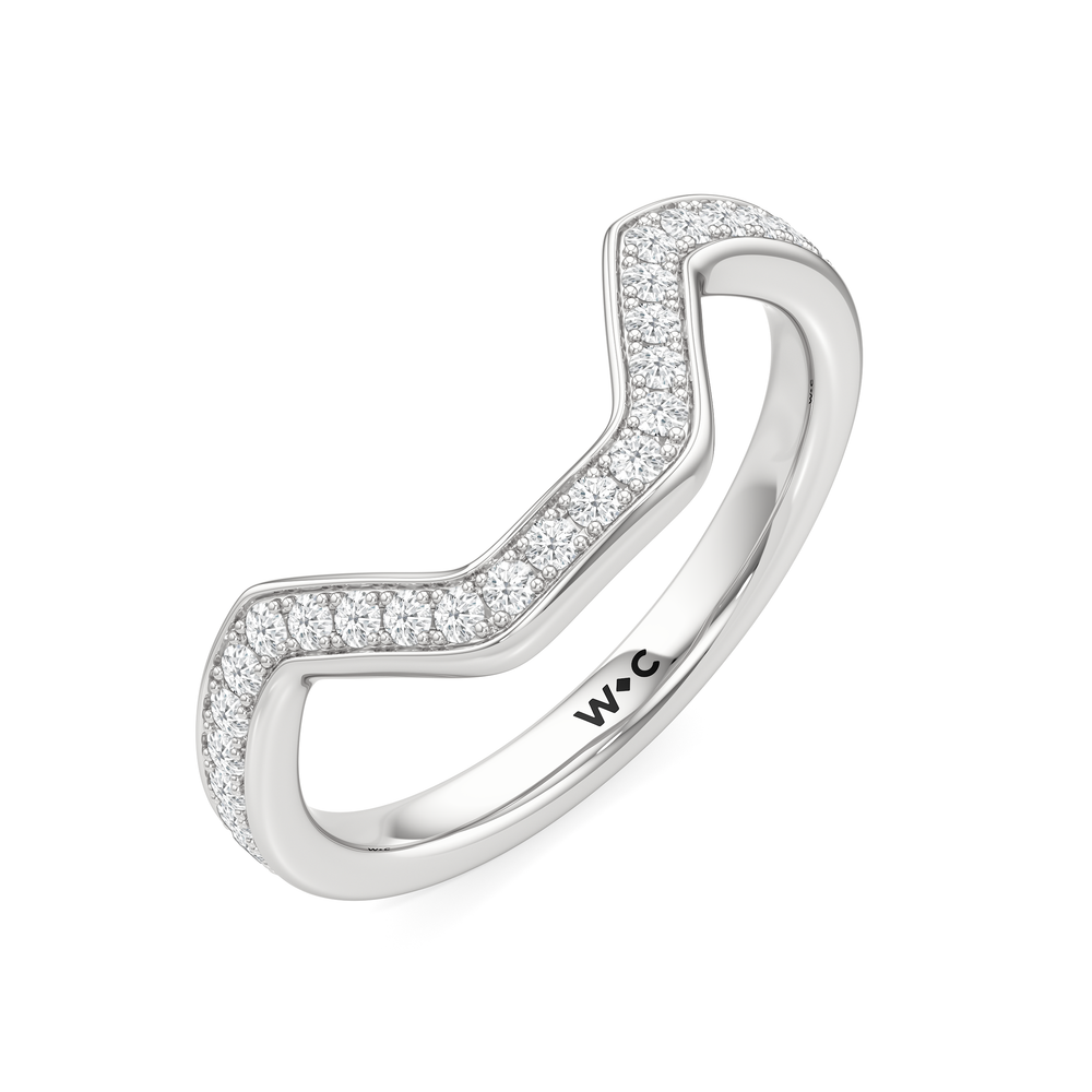 The Lalique Diamond Wedding Band with Platinum Cut Diamond in 14KT Platinum view 6

