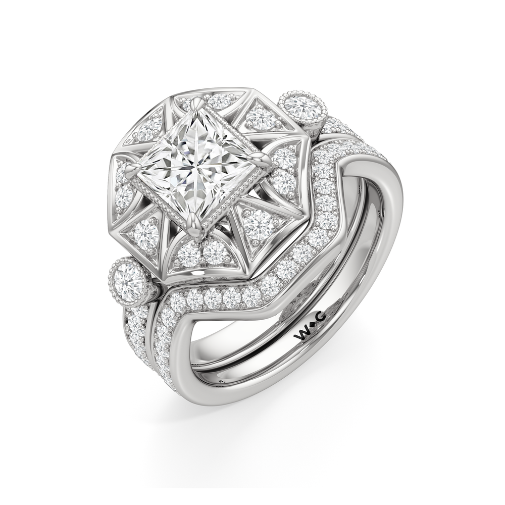 The Lalique Diamond Wedding Band with Platinum Cut Diamond in 14KT Platinum view 7
