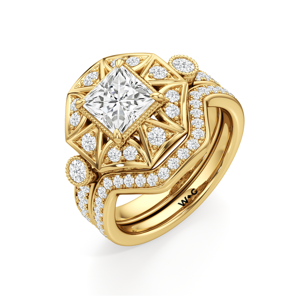 The Lalique Diamond Wedding Band with 18KT Yellow Gold Cut Diamond in 14KT Yellow Gold view 7
