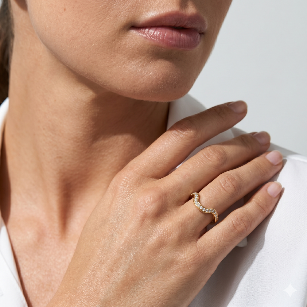 The Lalique Diamond Wedding Band with Platinum Cut Diamond in 14KT Platinum view 2
