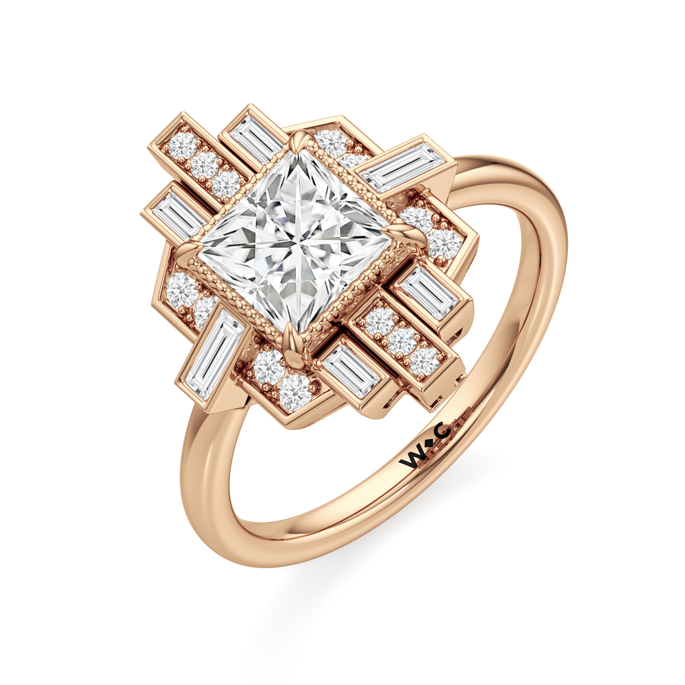 The Gatsby Ring with Princess Cut Diamond in 14KT Rose Gold view 4
