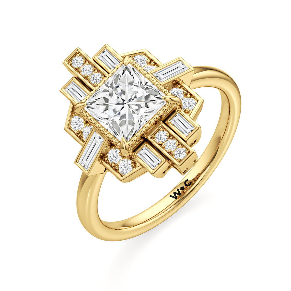 The Gatsby Ring with Princess Cut Diamond in 14KT Yellow Gold view 4
