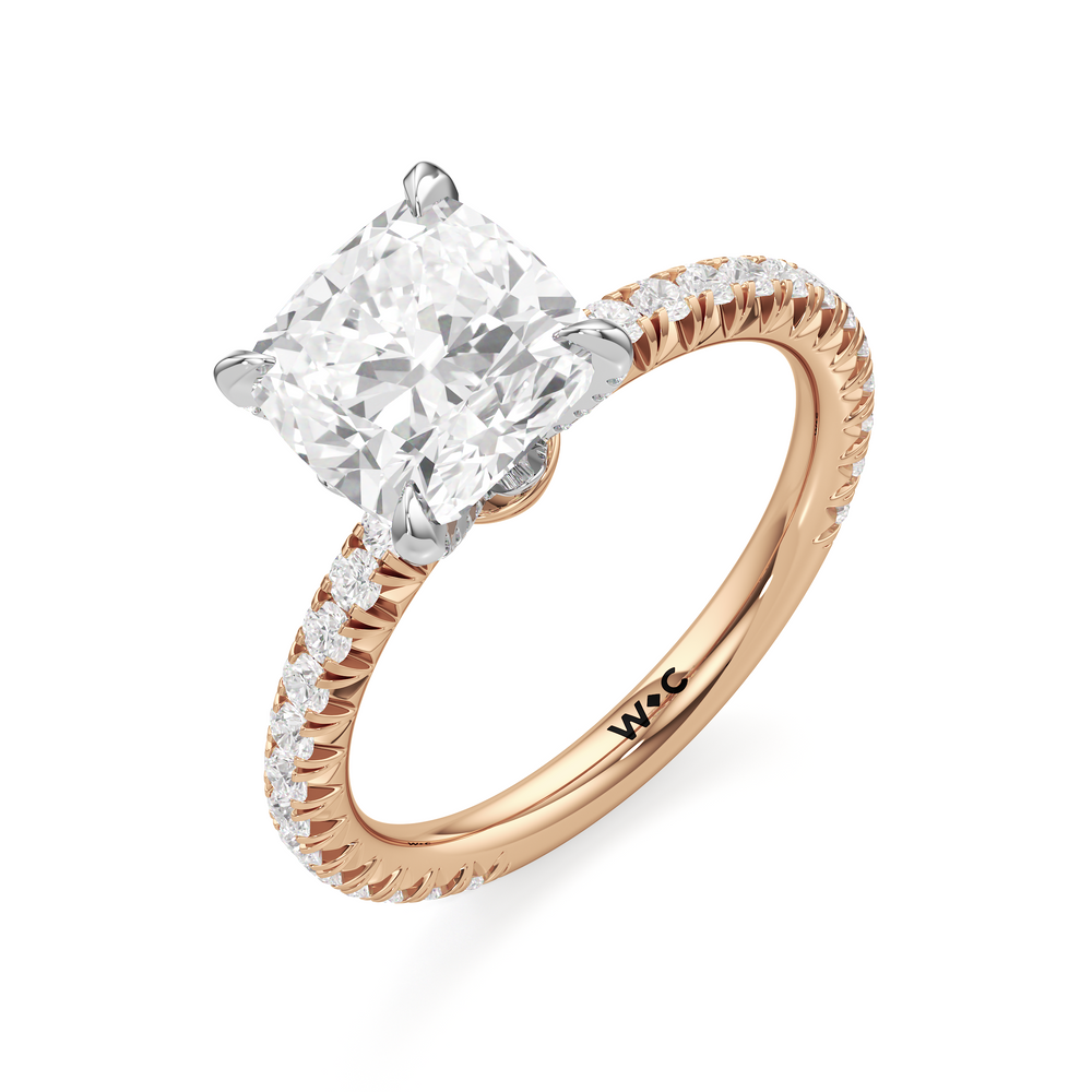 Cushion Cut The W Icon Engagement Ring with Lab Grown Diamond in 14KT Rose Gold & Platinum view 3
