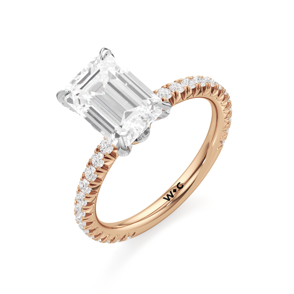 Emerald Cut The W Icon Engagement Ring with Lab Grown Diamond in 14KT Rose Gold & Platinum view 3
