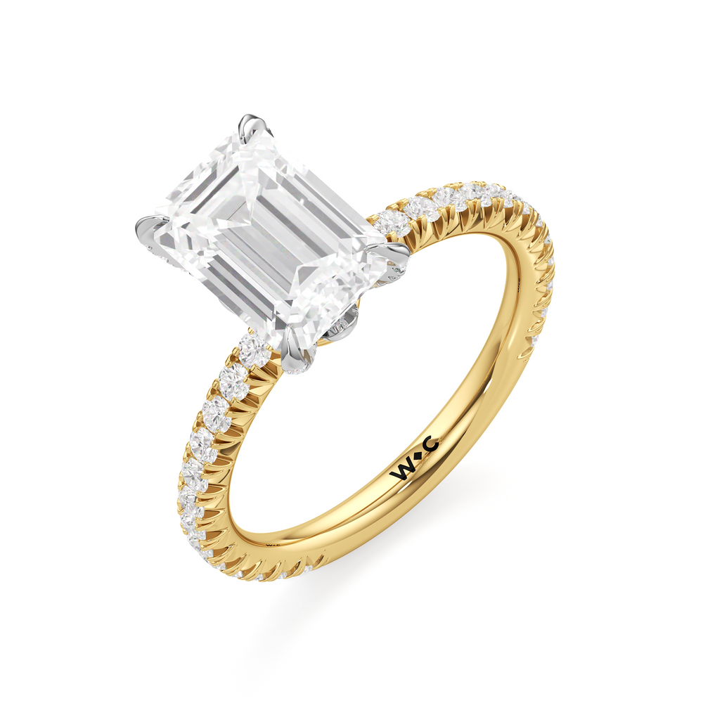 Emerald Cut The W Icon Engagement Ring with Lab Grown Diamond in 14KT Yellow Gold & Platinum view 3
