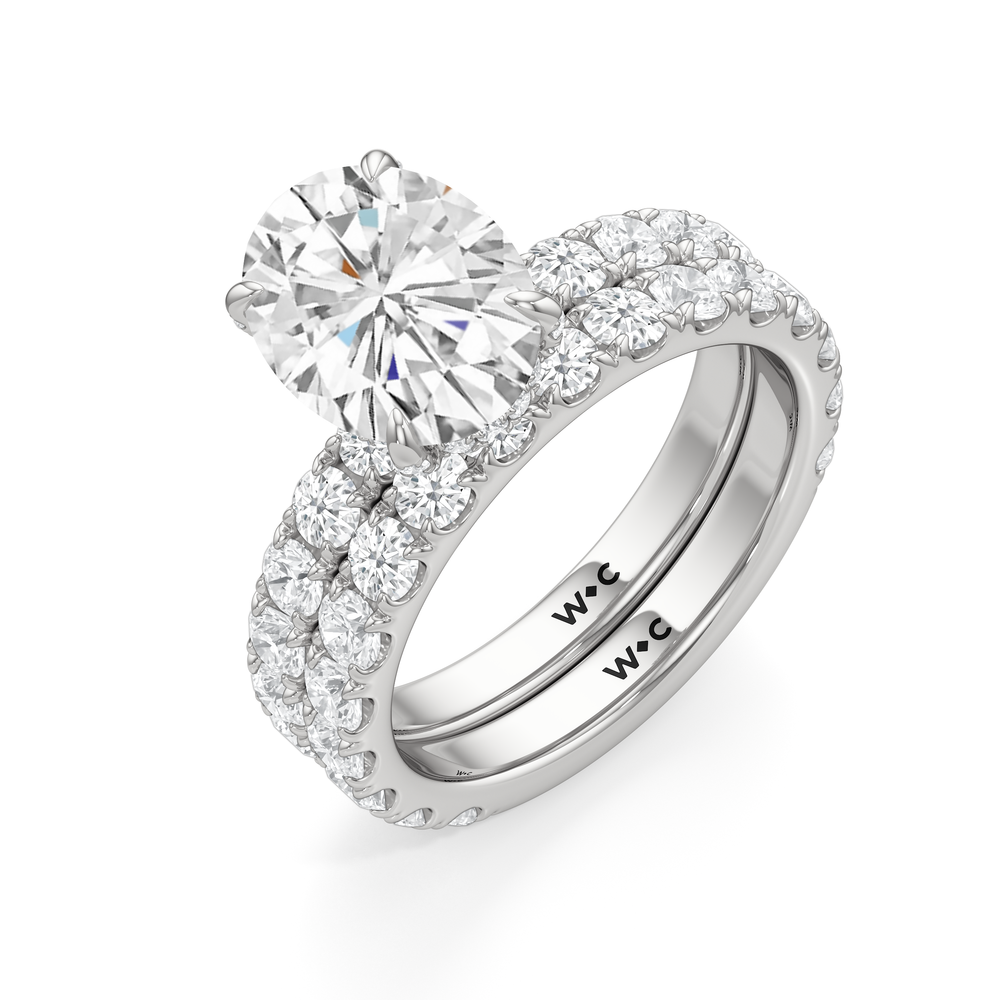 4.02ct Oval Élan Hidden Halo Lab Diamond Engagement Ring with 5 1/4 Cut Diamond in 14KT Oval view 4
