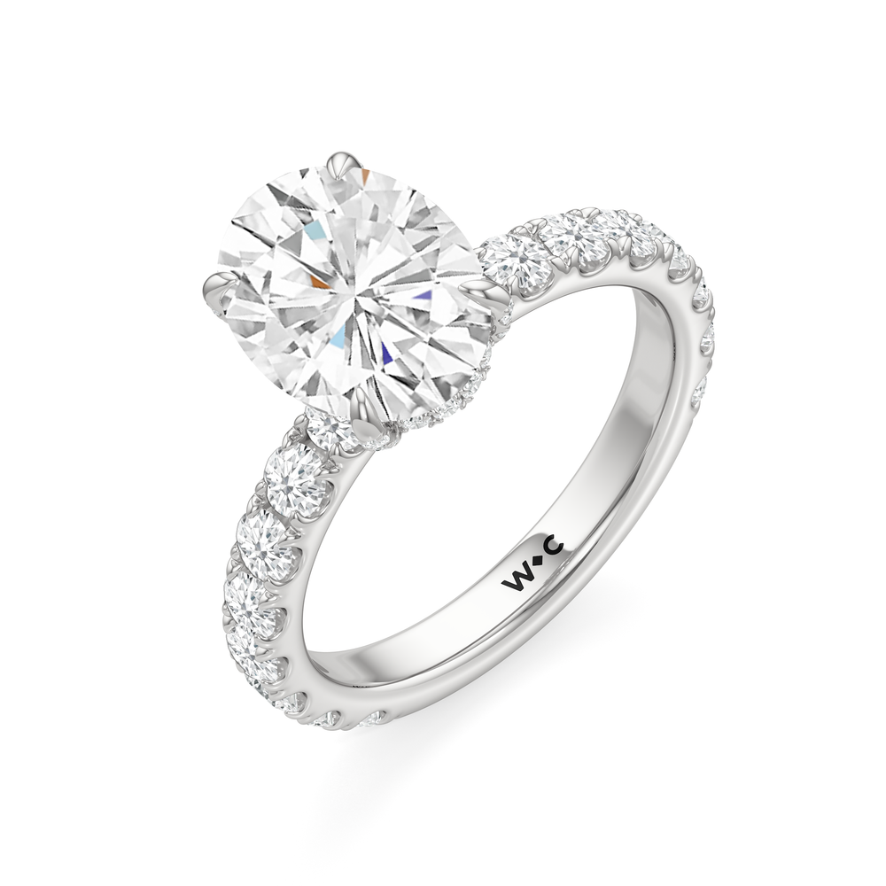 4.02ct Oval Élan Hidden Halo Lab Diamond Engagement Ring with 5 1/4 Cut Diamond in 14KT Oval view 3
