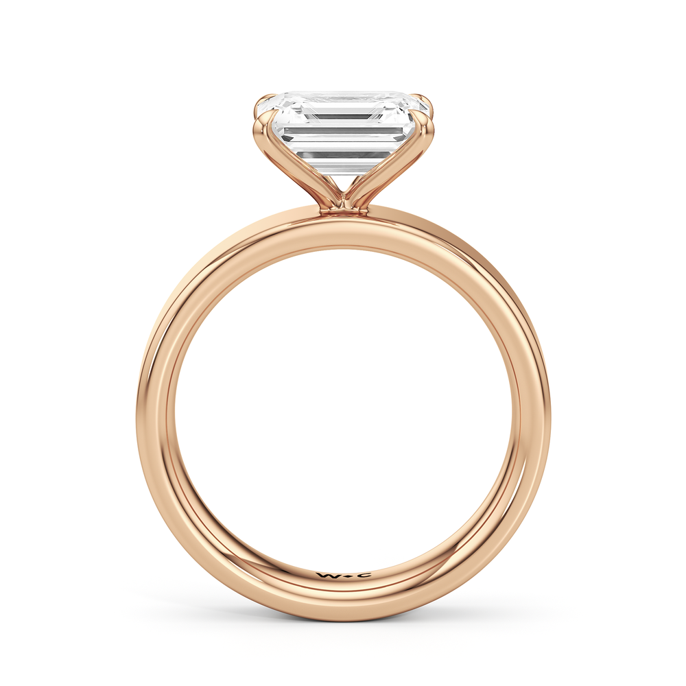 Aurora Wide Band Engagement Ring with West Emerald Cut Diamond in 14KT Rose Gold view 2
