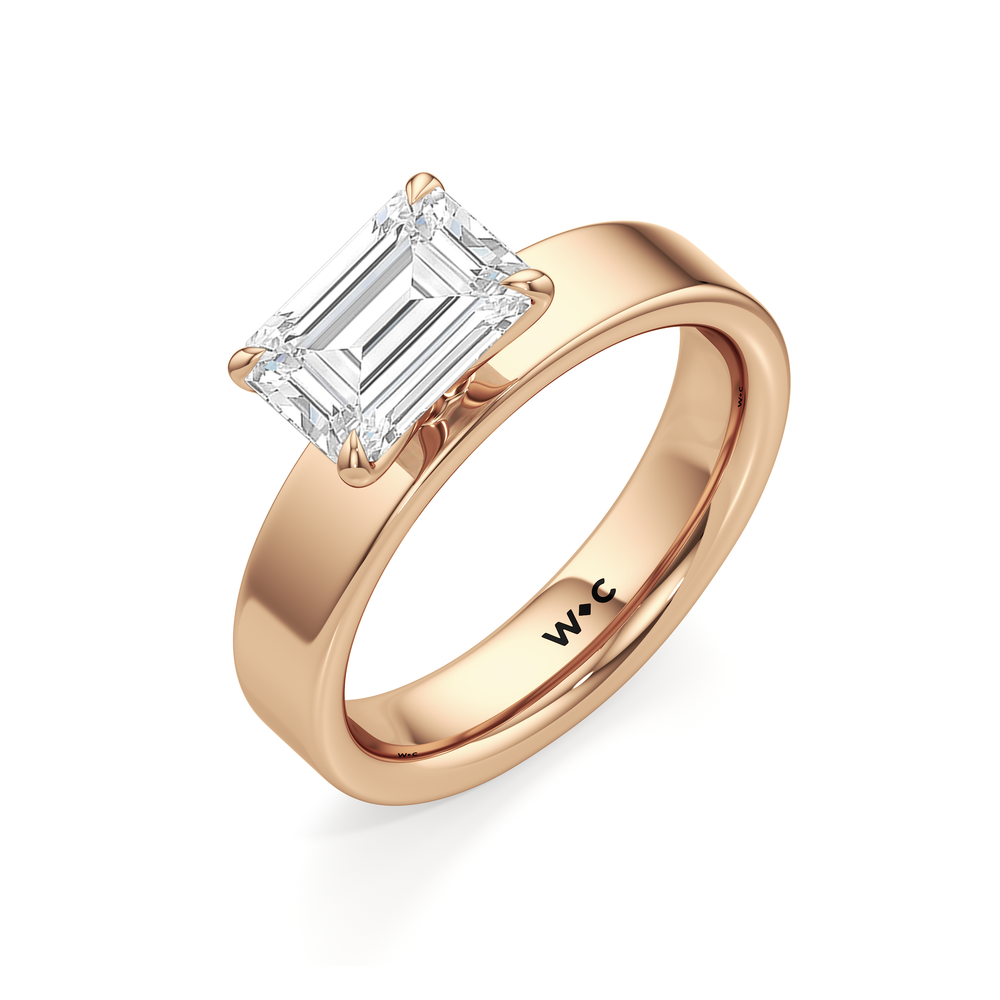 Aurora Wide Band Engagement Ring with West Emerald Cut Diamond in 14KT Rose Gold view 3
