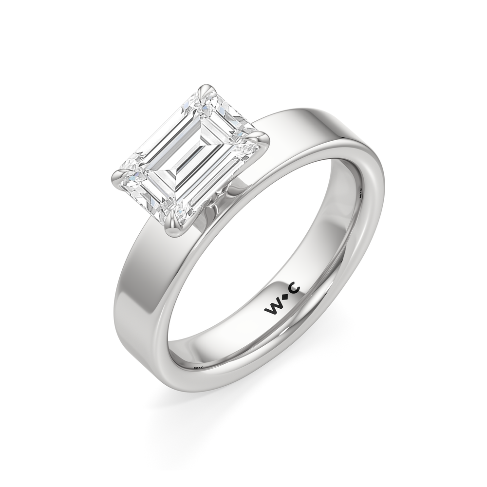 Aurora Wide Band Engagement Ring with West Emerald Cut Diamond in 14KT Platinum view 3
