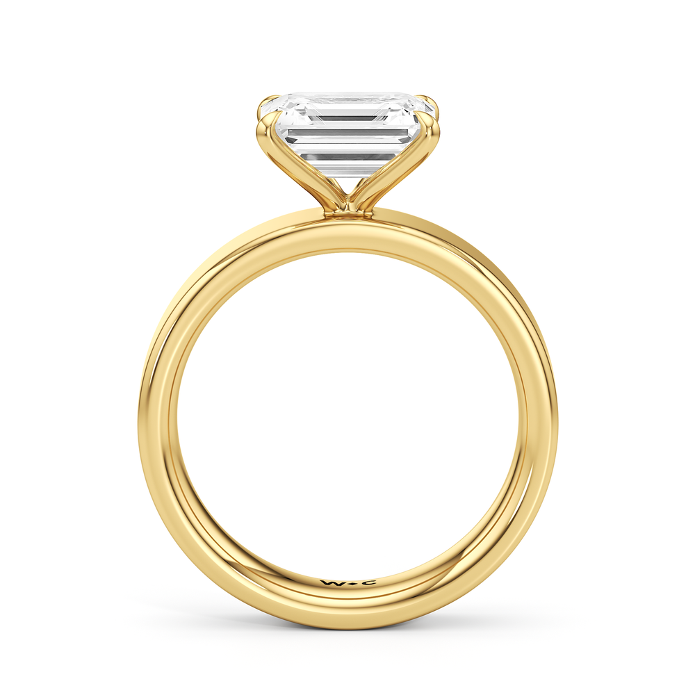Aurora Wide Band Engagement Ring with West Emerald Cut Diamond in 14KT Yellow Gold view 2
