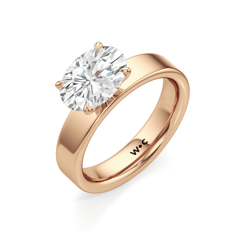 Aurora Wide Band Engagement Ring with West Oval Cut Diamond in 14KT Rose Gold view 3

