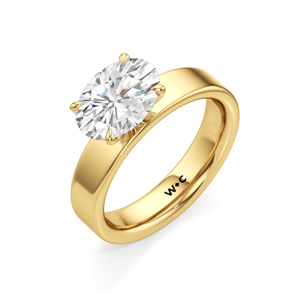 Aurora Wide Band Engagement Ring with West Oval Cut Diamond in 14KT Yellow Gold view 3
