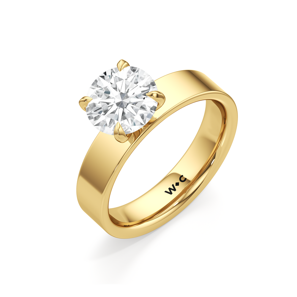 Aurora Wide Band Engagement Ring with Round Cut Diamond in 14KT Yellow Gold view 3
