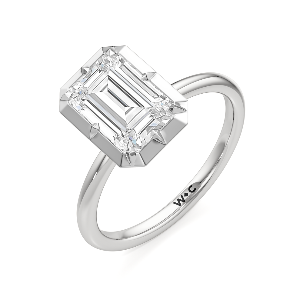 The Solenne Engagement Ring with Emerald Cut Diamond in 14KT Platinum view 3
