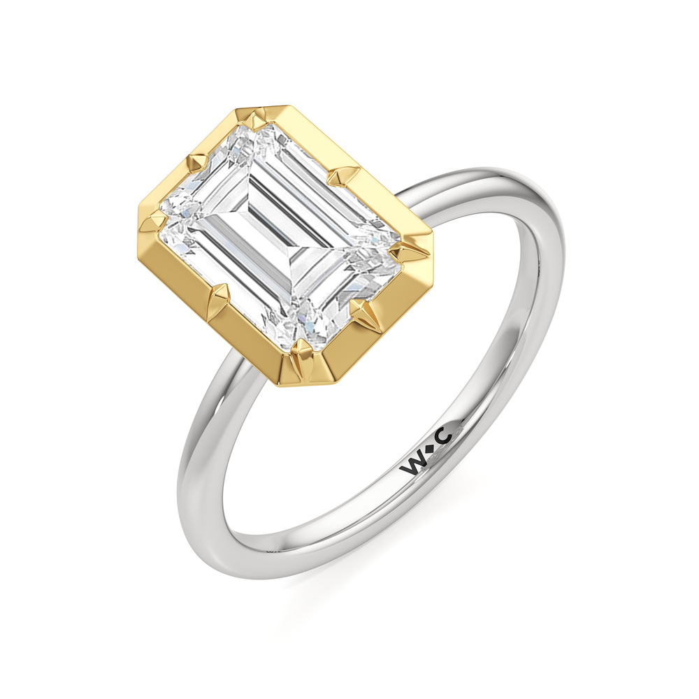 The Solenne Engagement Ring with Emerald Cut Diamond in 14KT White & Yellow Gold view 3
