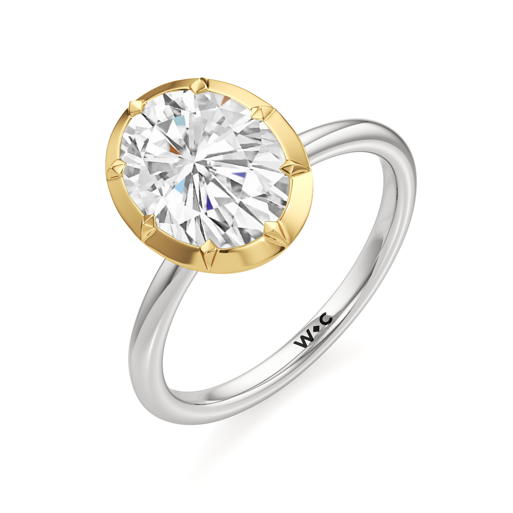 The Solenne Engagement Ring with Oval Cut Diamond in 14KT White & Yellow Gold view 3
