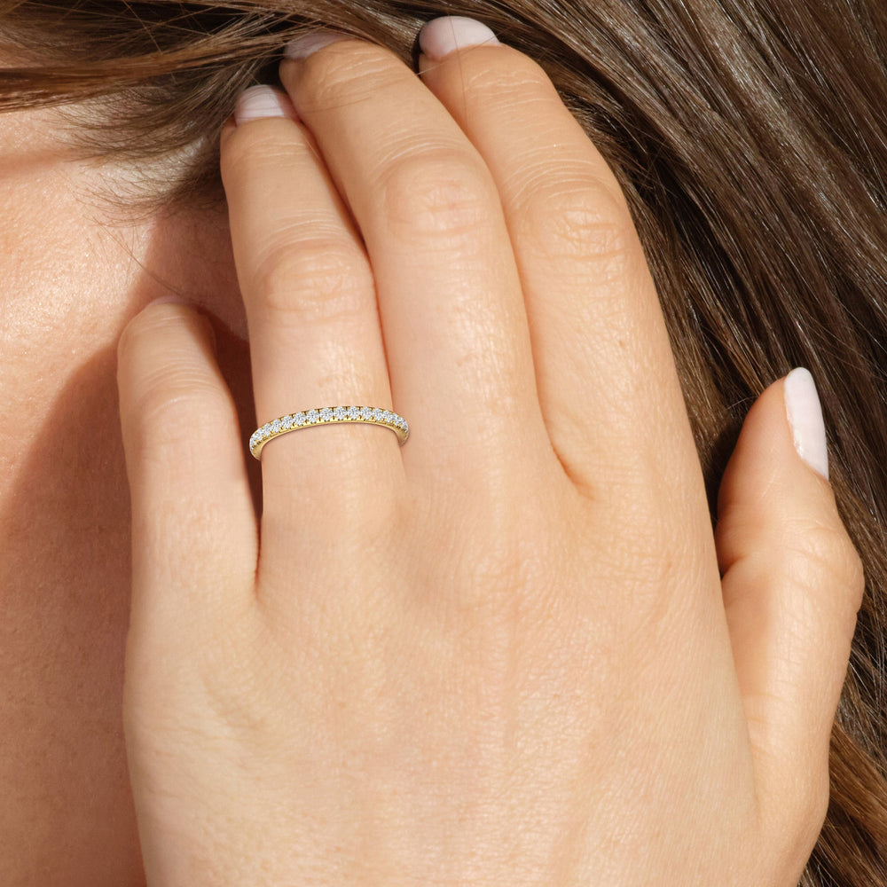 Model Wearing Eve Diamond Wedding Band view