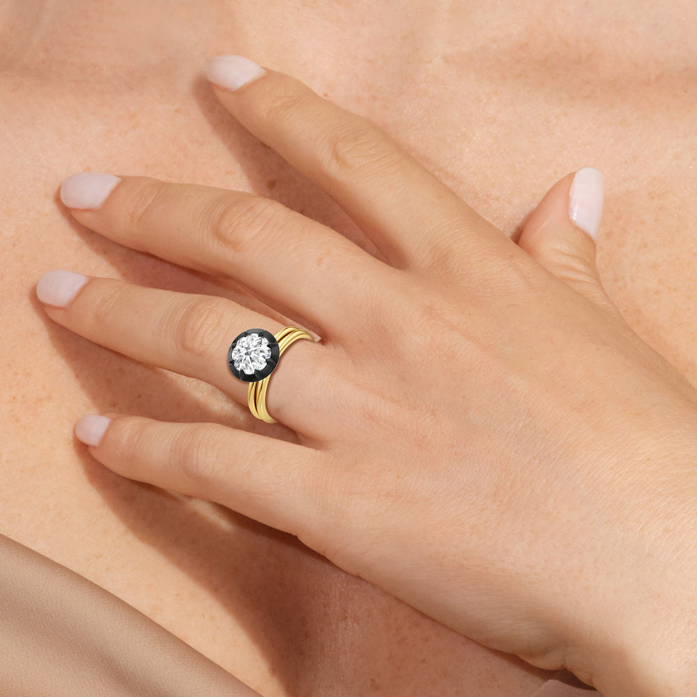 Model Wearing The Solenne Wedding Band view