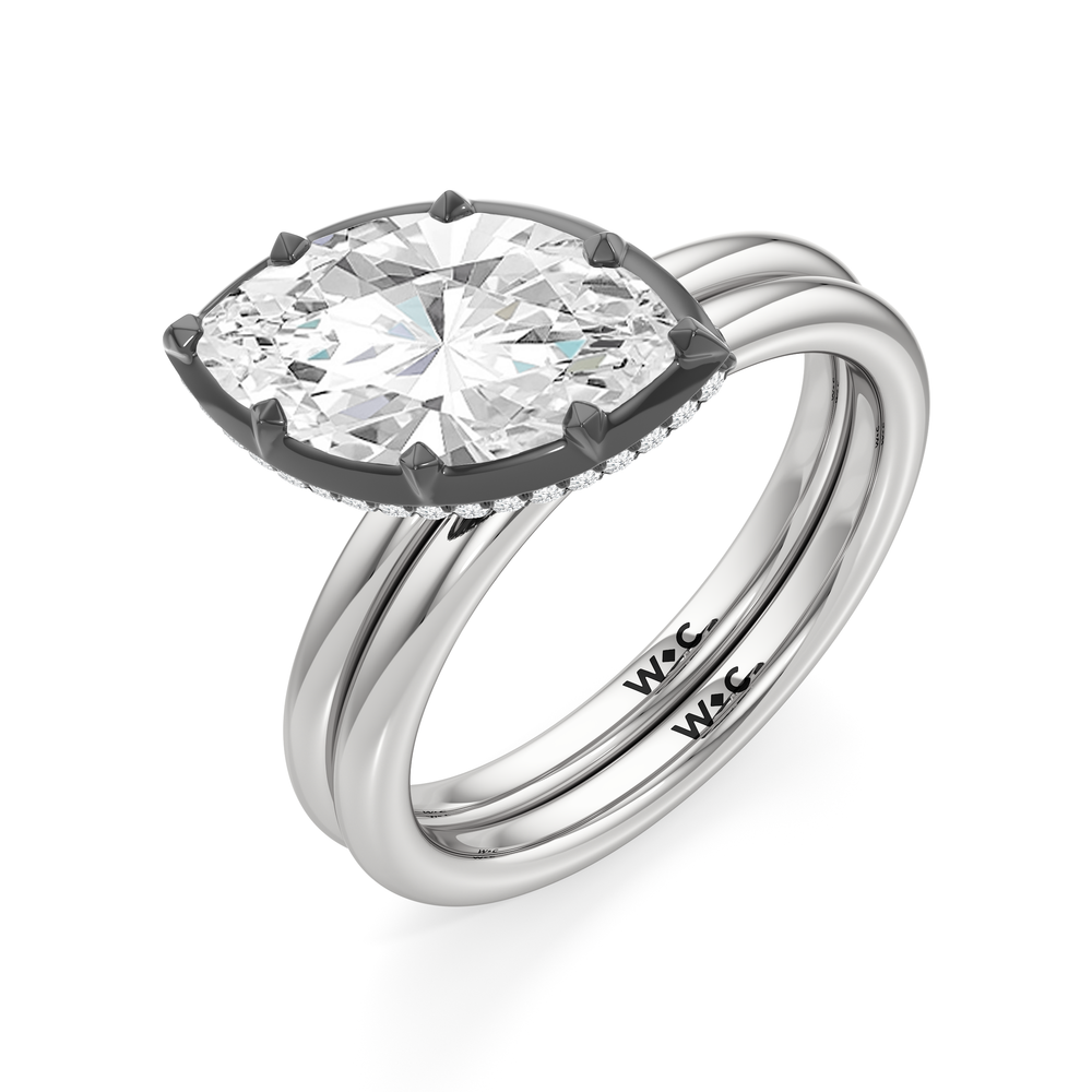 The Lilt Engagement Ring with Oval Cut Diamond in 14KT White & Black Gold view 4
