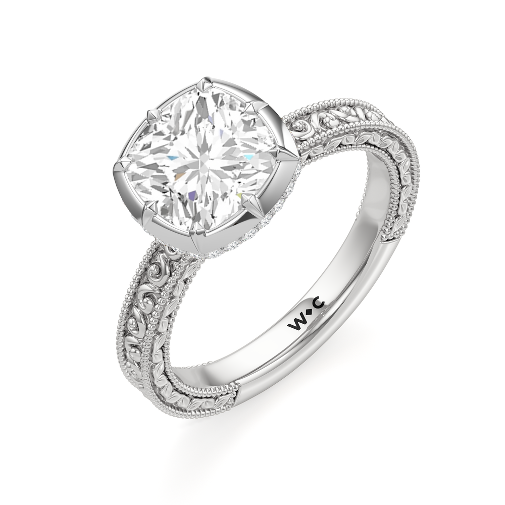 The Aurore Engagement Ring with Cushion Cut Diamond in 14KT Platinum view 3
