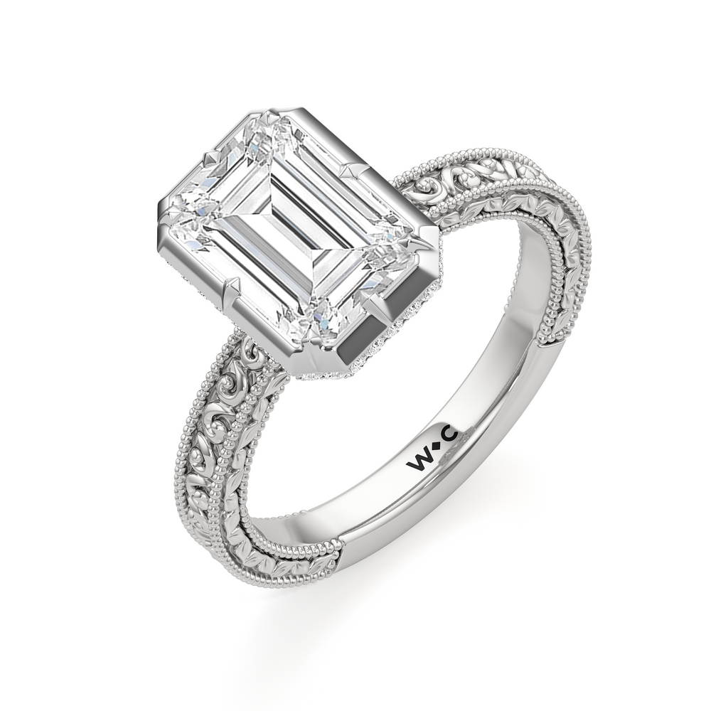 The Aurore Engagement Ring with Emerald Cut Diamond in 14KT Platinum view 3
