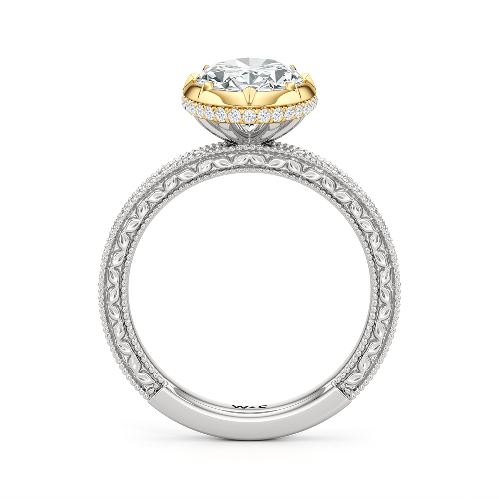 The Aurore Engagement Ring with Oval Cut Diamond in 14KT White & Yellow Gold view 2
