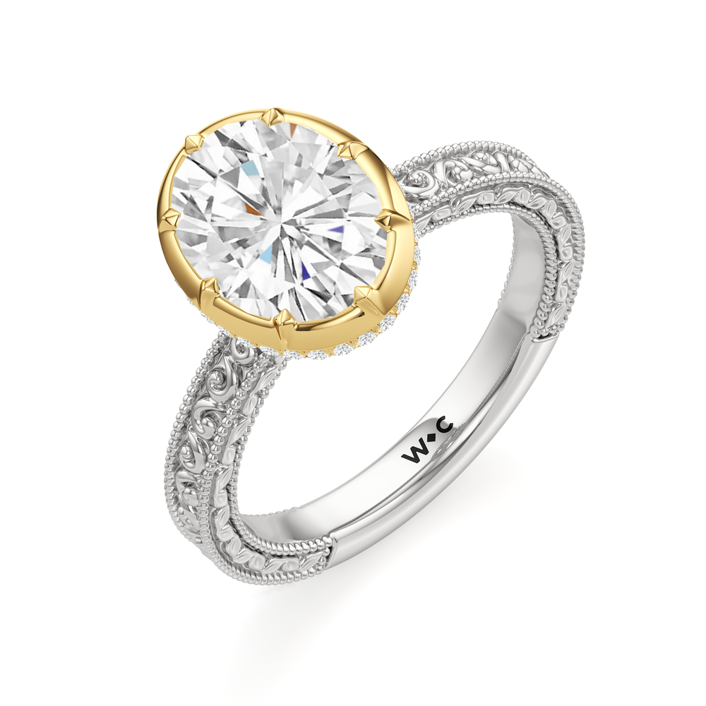 The Aurore Engagement Ring with Oval Cut Diamond in 14KT White & Yellow Gold view 3
