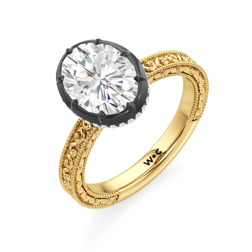 The Aurore Engagement Ring with Oval Cut Diamond in 14KT Yellow & Black Gold view 4
