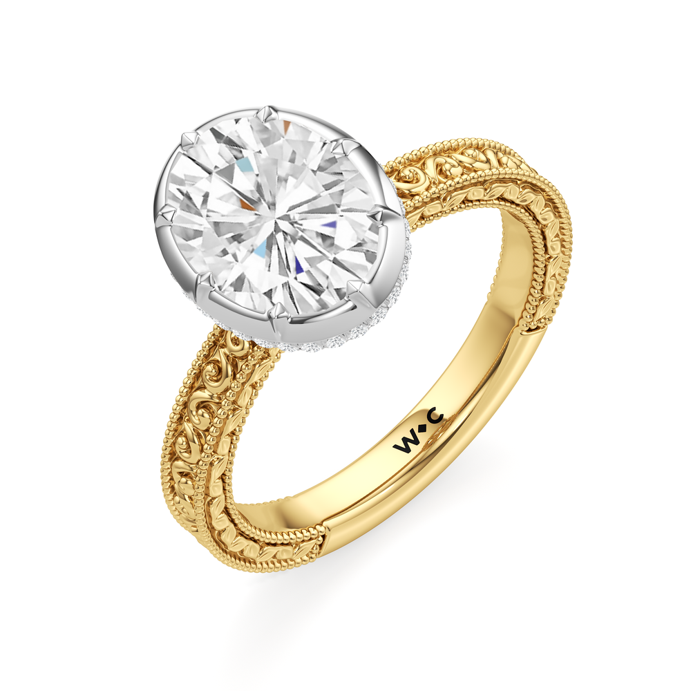 The Aurore Engagement Ring with Oval Cut Diamond in 14KT Yellow & White Gold view 3

