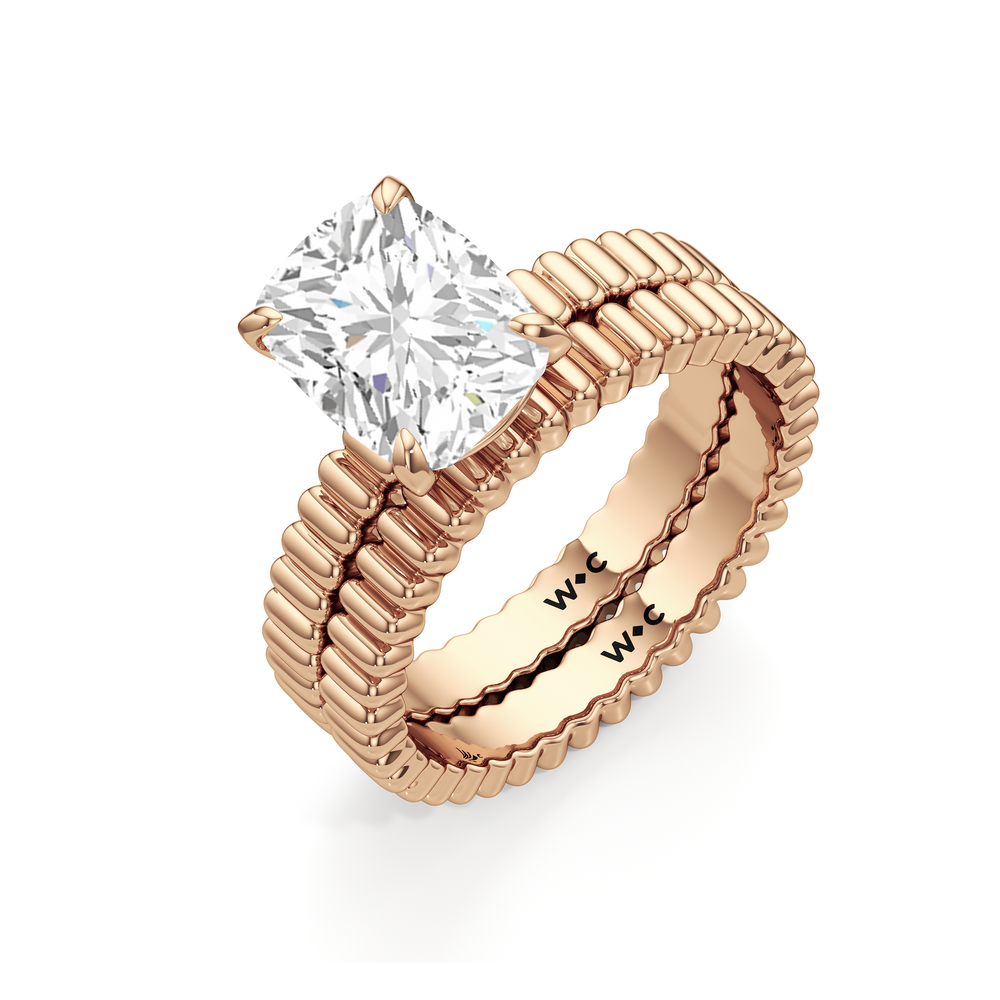 Solrae Textured Solitaire Wedding Band with 18KT Rose Gold Cut Diamond in 14KT Rose Gold view 3
