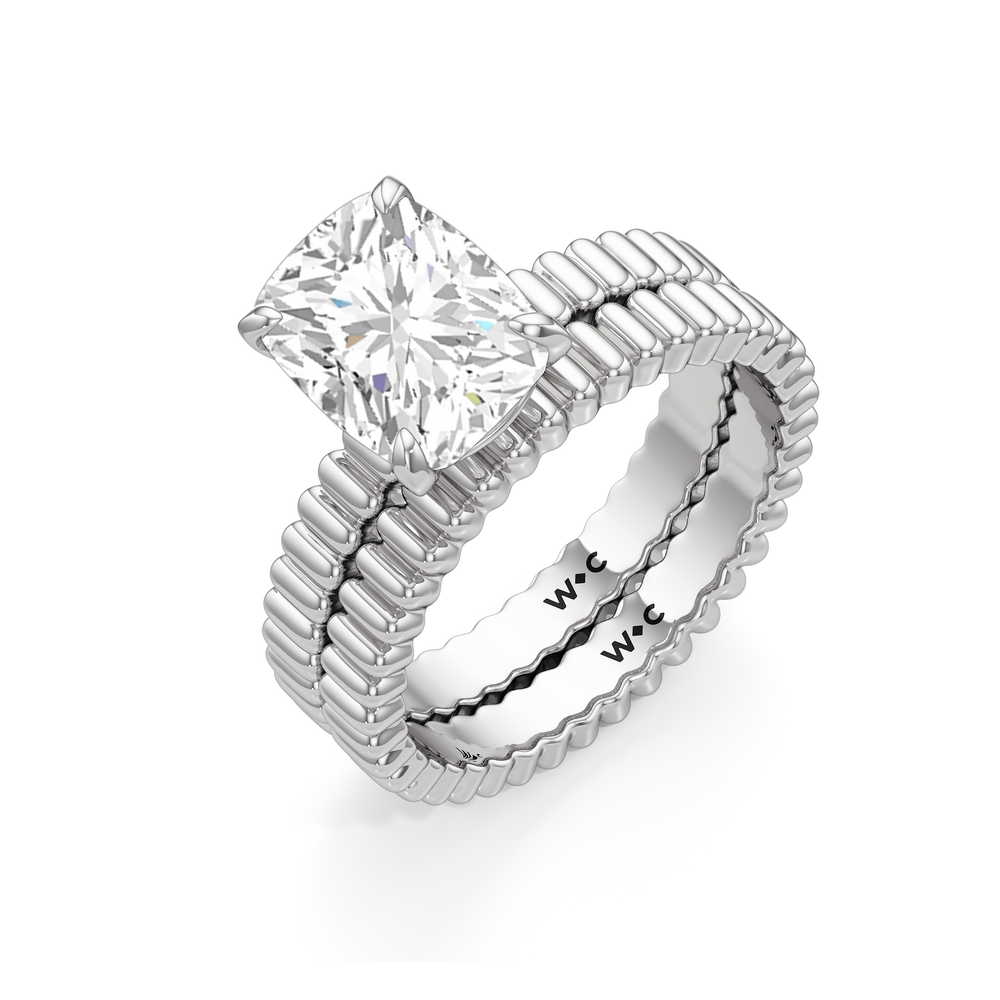 Solrae Textured Solitaire Wedding Band with Platinum Cut Diamond in 14KT Platinum view 3
