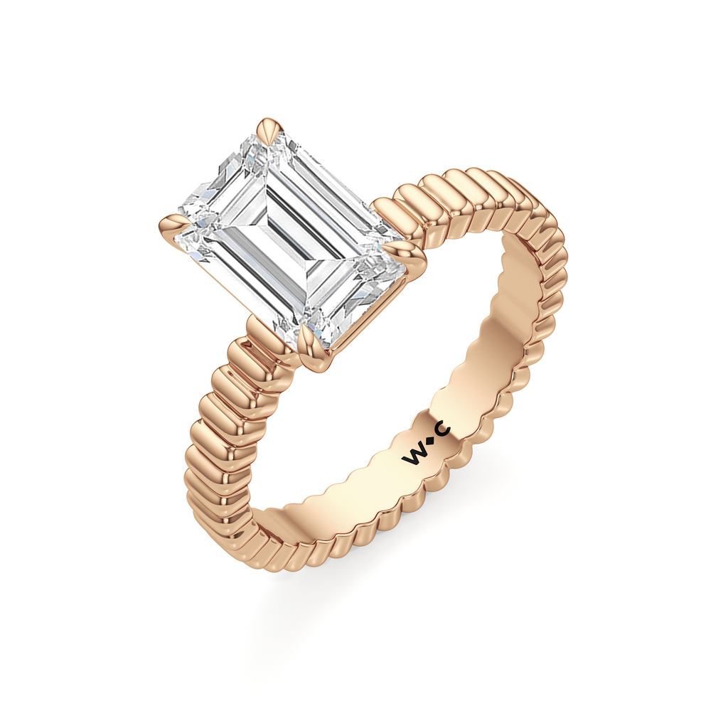 Solrae Textured Solitaire Engagement Ring with Emerald Cut Diamond in 14KT Rose Gold view 3
