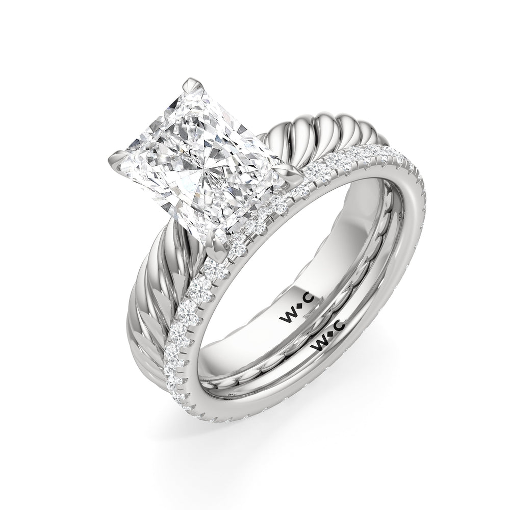 Eve Diamond Wedding Band with Platinum Cut Diamond in 14KT Platinum view 3
