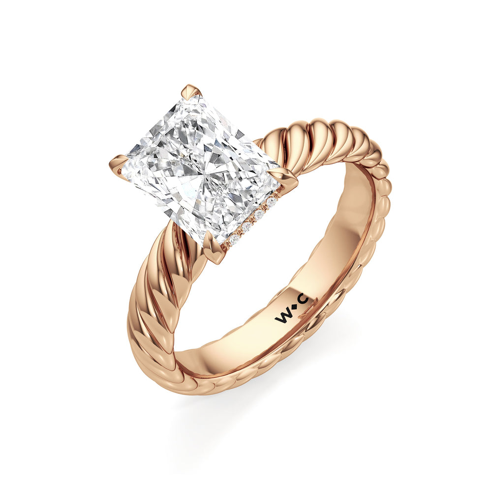 Eve Engagement Ring with Radiant Cut Diamond in 14KT Rose Gold view 3
