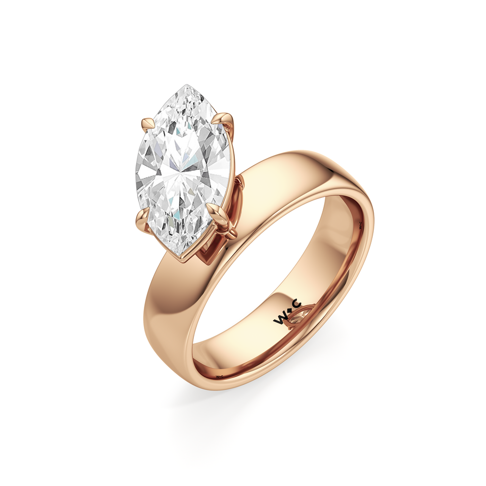 Luna Wide Band Engagement Ring with Marquise Cut Diamond in 14KT Rose Gold view 3
