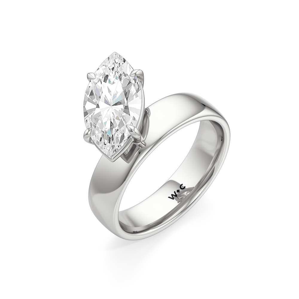 Luna Wide Band Engagement Ring with Marquise Cut Diamond in 14KT Platinum view 3
