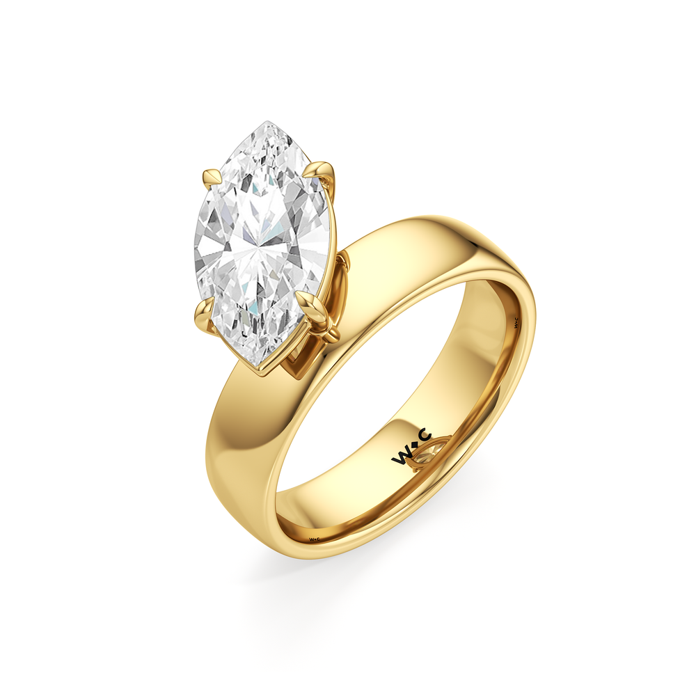 Luna Wide Band Engagement Ring with Marquise Cut Diamond in 14KT Yellow Gold view 3
