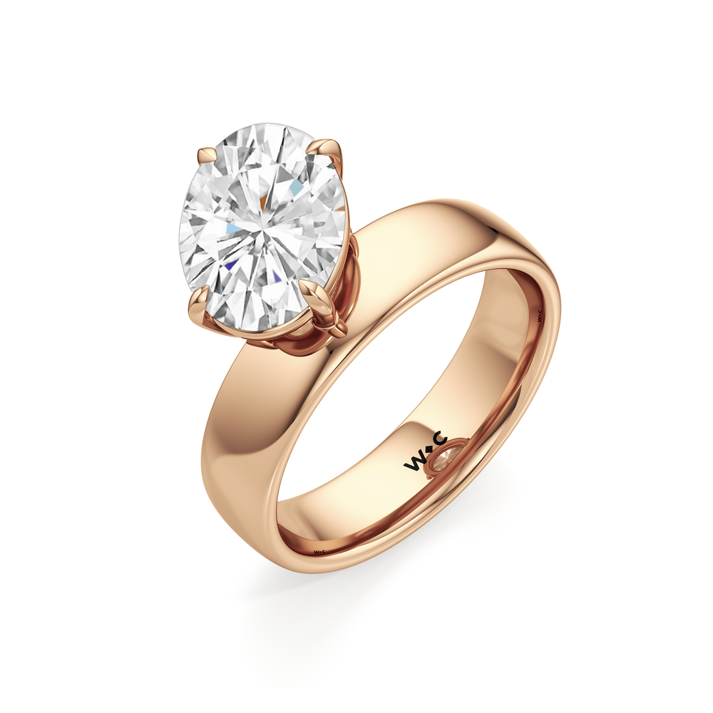 Luna Wide Band Engagement Ring with Oval Cut Diamond in 14KT Rose Gold view 3
