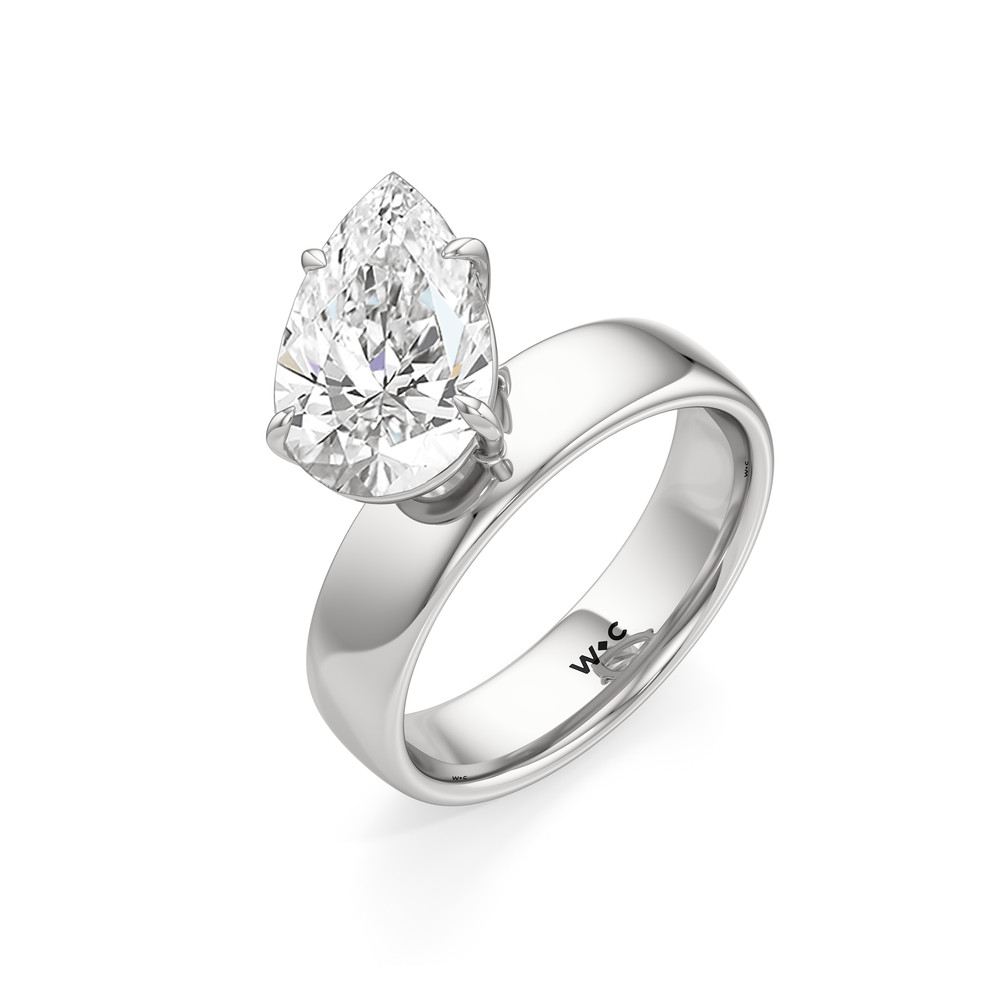 Luna Wide Band Engagement Ring with Pear Cut Diamond in 14KT Platinum view 3
