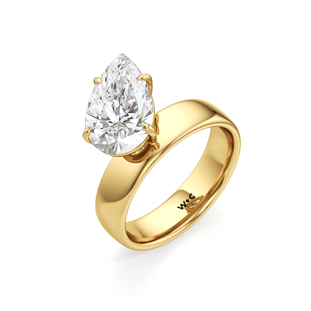 Luna Wide Band Engagement Ring with Pear Cut Diamond in 14KT Yellow Gold view 3
