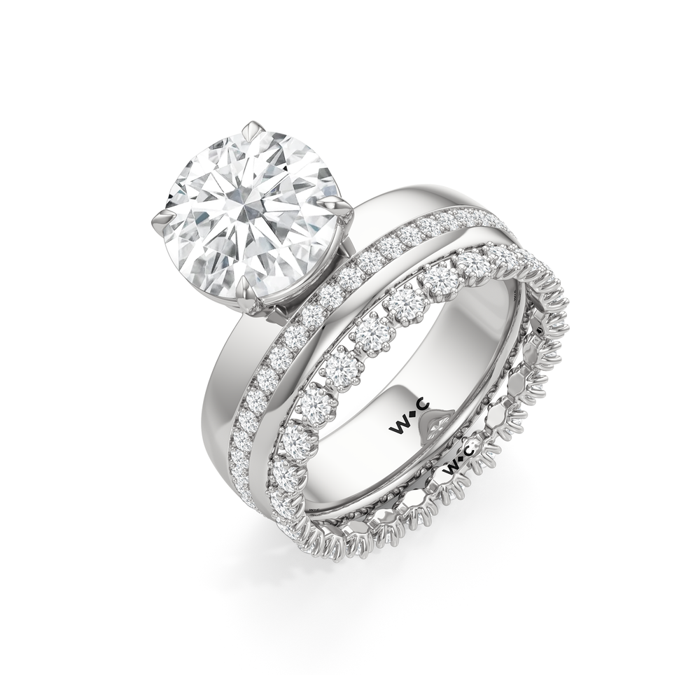 Vera Wide Band Engagement Ring with Cushion Cut Diamond in 14KT Platinum view 4
