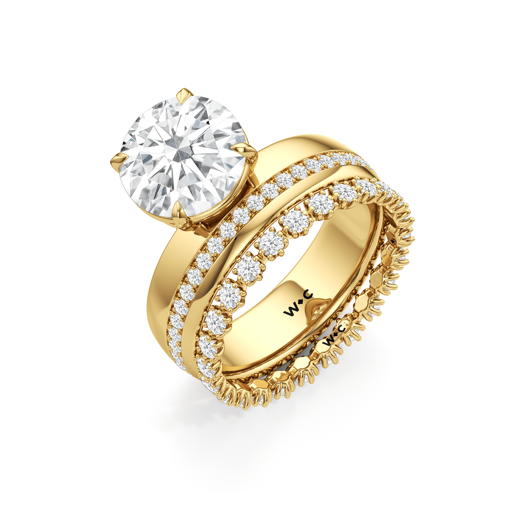Vera Wide Band Engagement Ring with Cushion Cut Diamond in 14KT Yellow Gold view 4
