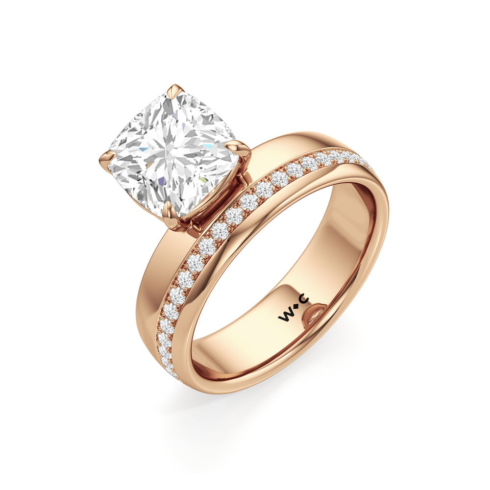 Vera Wide Band Engagement Ring with Cushion Cut Diamond in 14KT Rose Gold view 3
