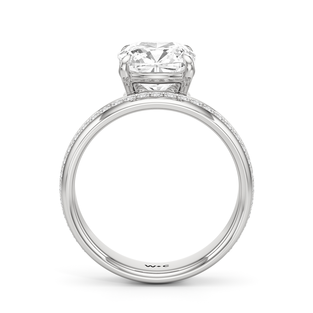 Vera Wide Band Engagement Ring with Cushion Cut Diamond in 14KT Platinum view 2
